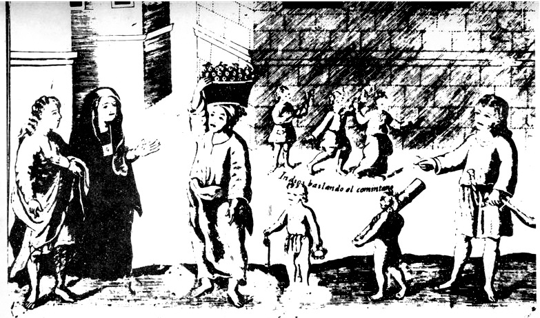 Туземное семейство висайя идет с дарами по дороге в церковь (гравюра)