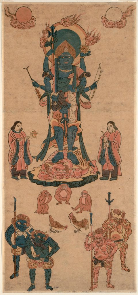 Четыре демона сикумон сэцуки в нижней части свитка культа Косин