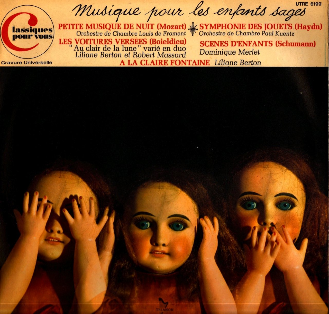 Обложка пластинки «Musique Pour Les Enfants Sages» (Trianon, Франция) с тремя куклами в позах трех обезьян