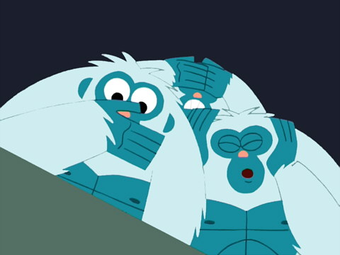 Кадр мультфильма «Джек учится хорошо прыгать» из мультсериала «Самурай Джек» с тремя обезьянами