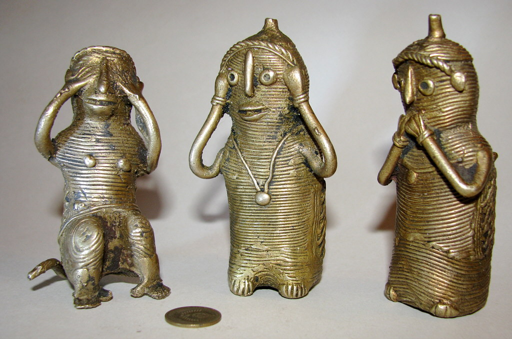 Фигурки трех обезьян в технике дхокра