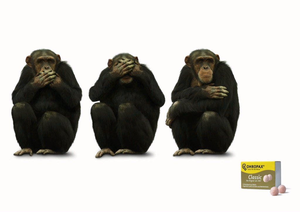 Три обезьяны. Реклама берушей. Рекламное агентство BBDO Campaign Düsseldorf