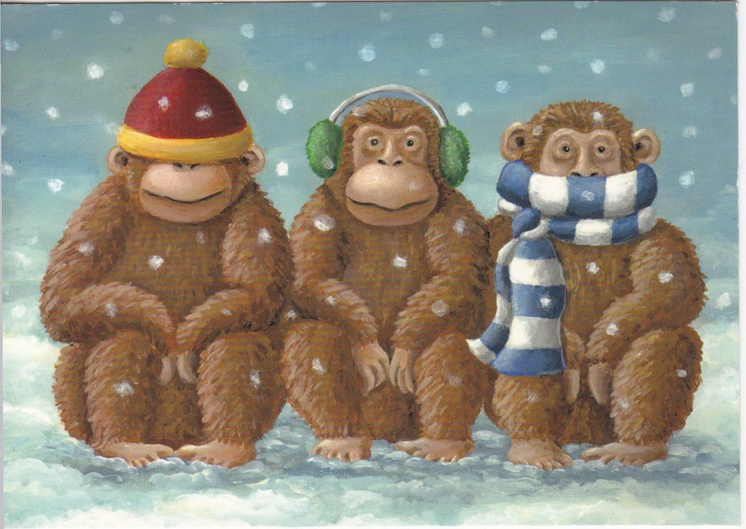 Почтовая открытка с тремя обезьянами