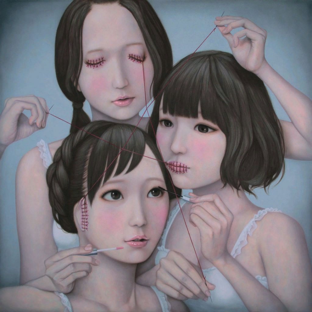 Сакамото Томоёси, «Три мудрые девушки: не видеть зла, не говорить, зла, не слышать зла (она одевается)»
