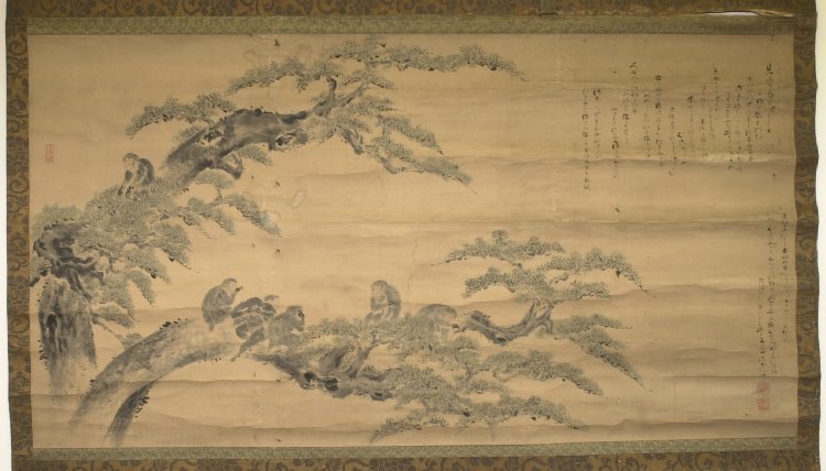 Свиток с деревом и обезьянами. Ёсинобу. 1817 г.